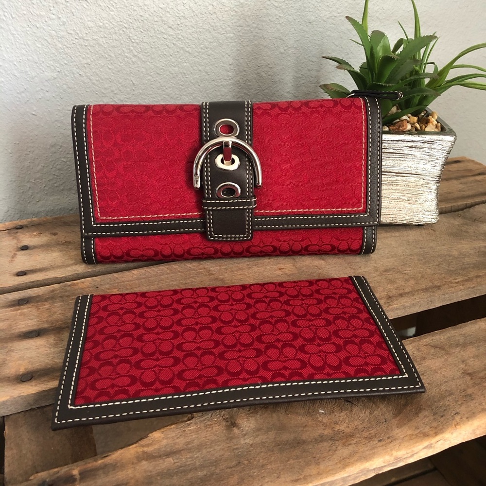 Red Coach Wallet with Checkbook Cover